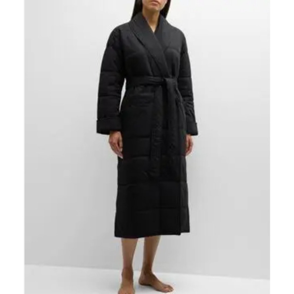 Skin Sierra Quilted Duvet Robe Size 0 US XS Black Belted Shawl Collar Luxury